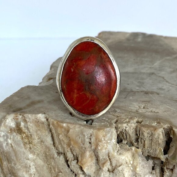 BARSE Sterling Silver 925 Thai Large 1.22" Oval Red Sponge Coral Ring Sz 6.75 - Picture 12 of 16